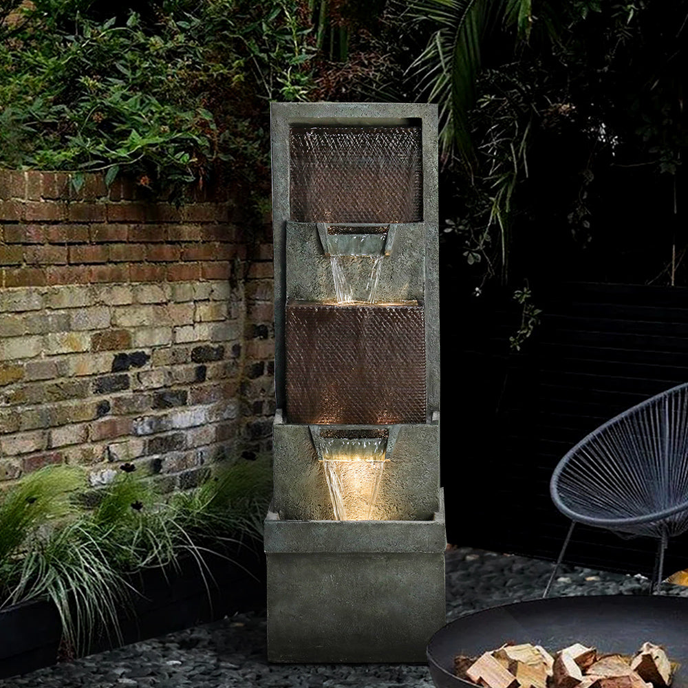 39.3"H-Modern Garden Outdoor Fountains with LED Lights