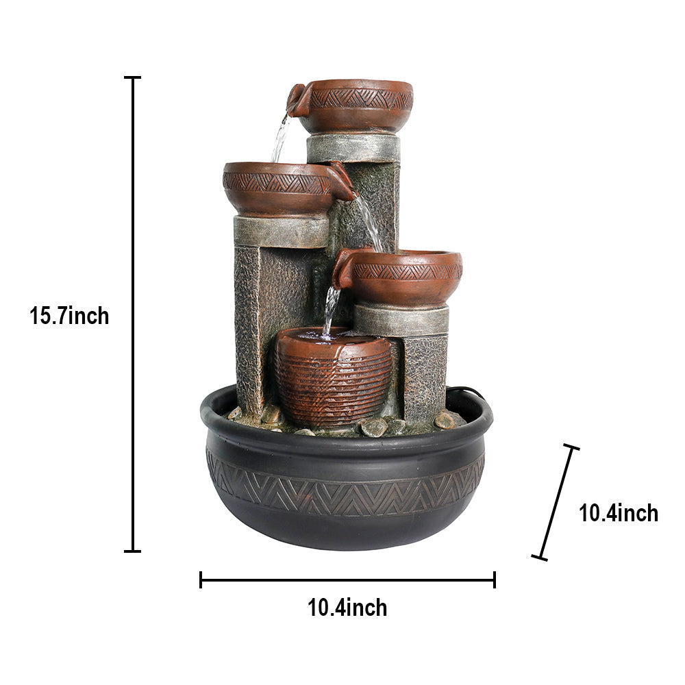 Resin Indoor Tabletop Fountain with LED Light-15.7"H