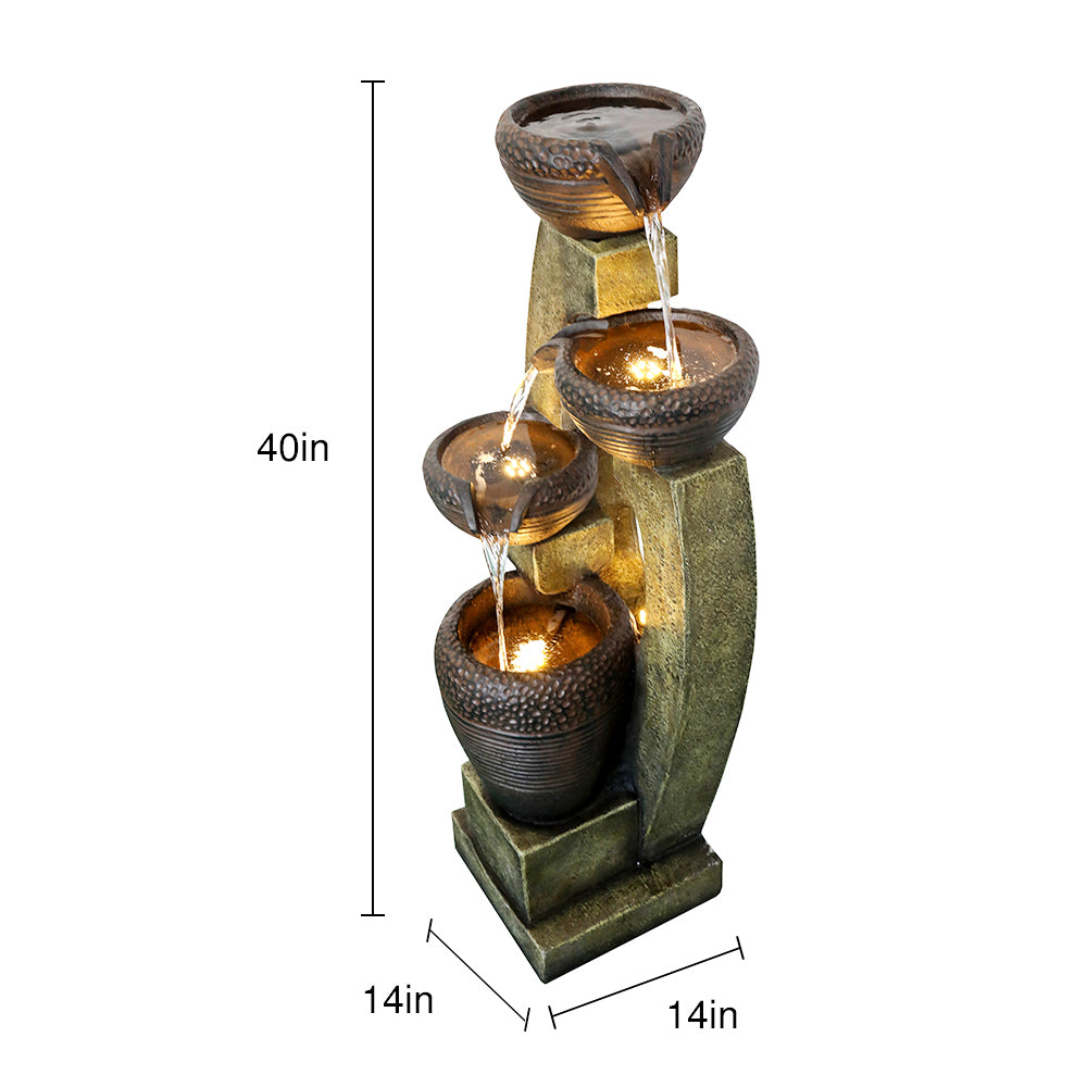 40"H Resin Tiered Fountain Outdoor Fountain with Warm LED light